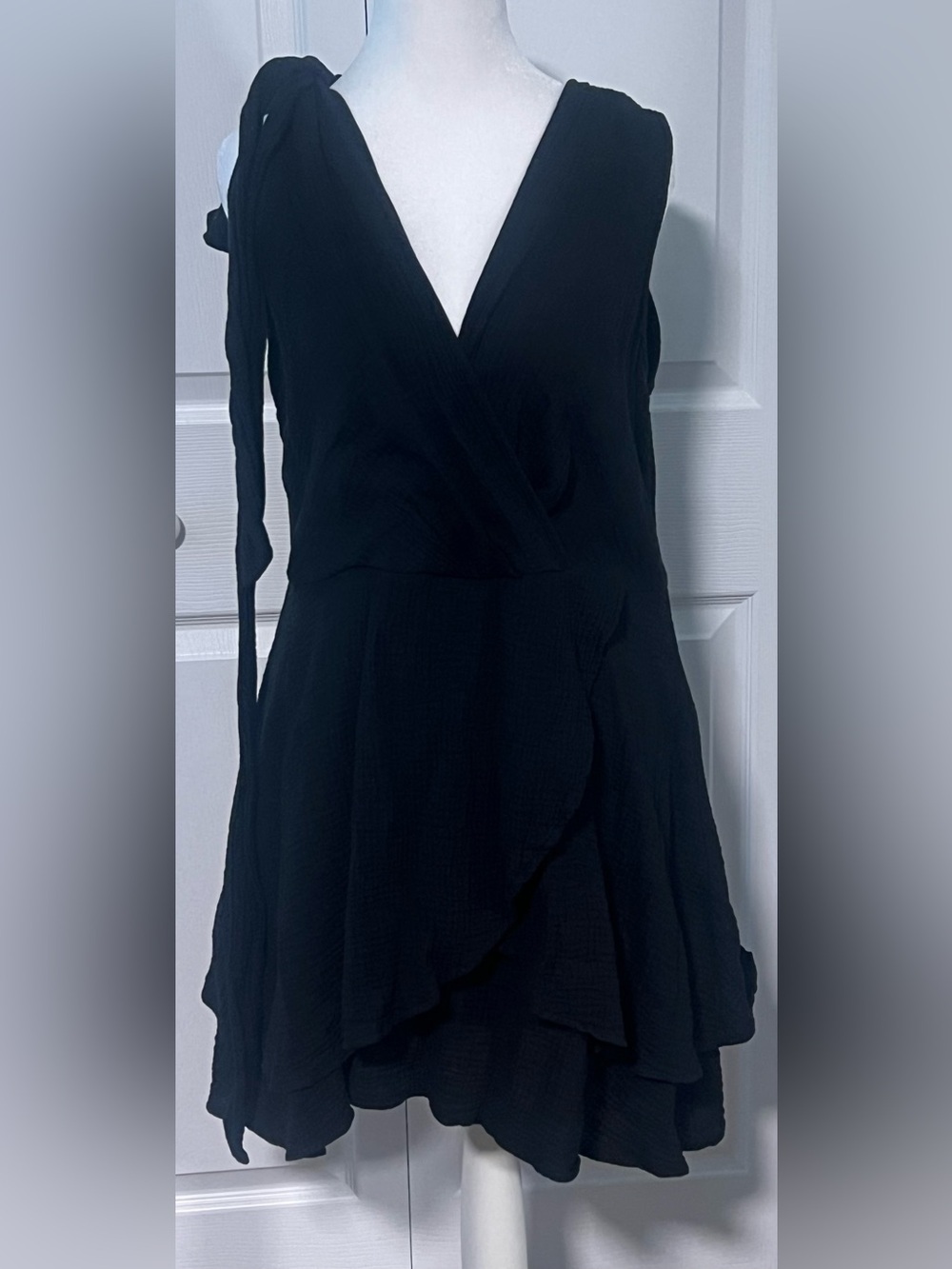 Women's Beachsissi Black Ruffle Hem Casual Mini Dress With One Shoulder Tie